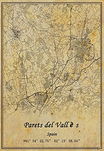 PÃ³ster de Parets del VallÃ¨s de EspaÃ±a con diseÃ±o de mapa de Parets del VallÃ¨s, impresiÃ³n en lienzo de estilo vintage, sin marco, regalo de 45 x 60 cm